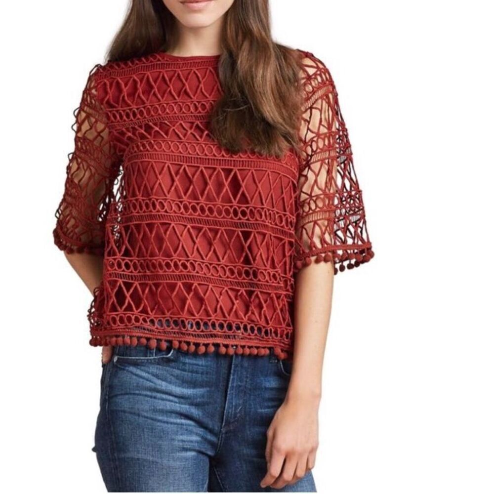 Tularosa Cannes Lace Pom Pom Top‎ in Clay Red size XS